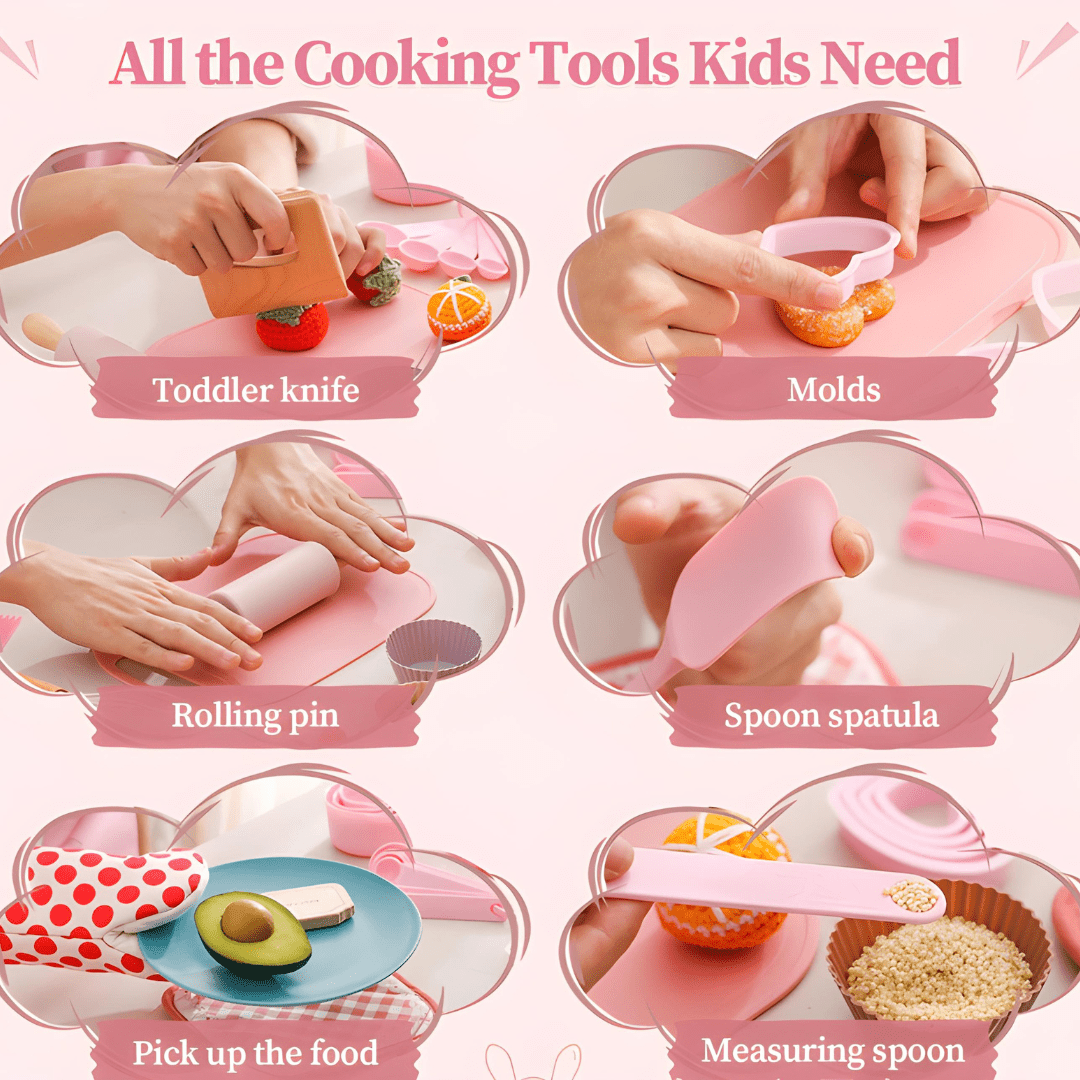 Kids Wooden & Silicone Cooking Set – 32-Piece BPA-Free Kitchen Tools (Ages 3+)