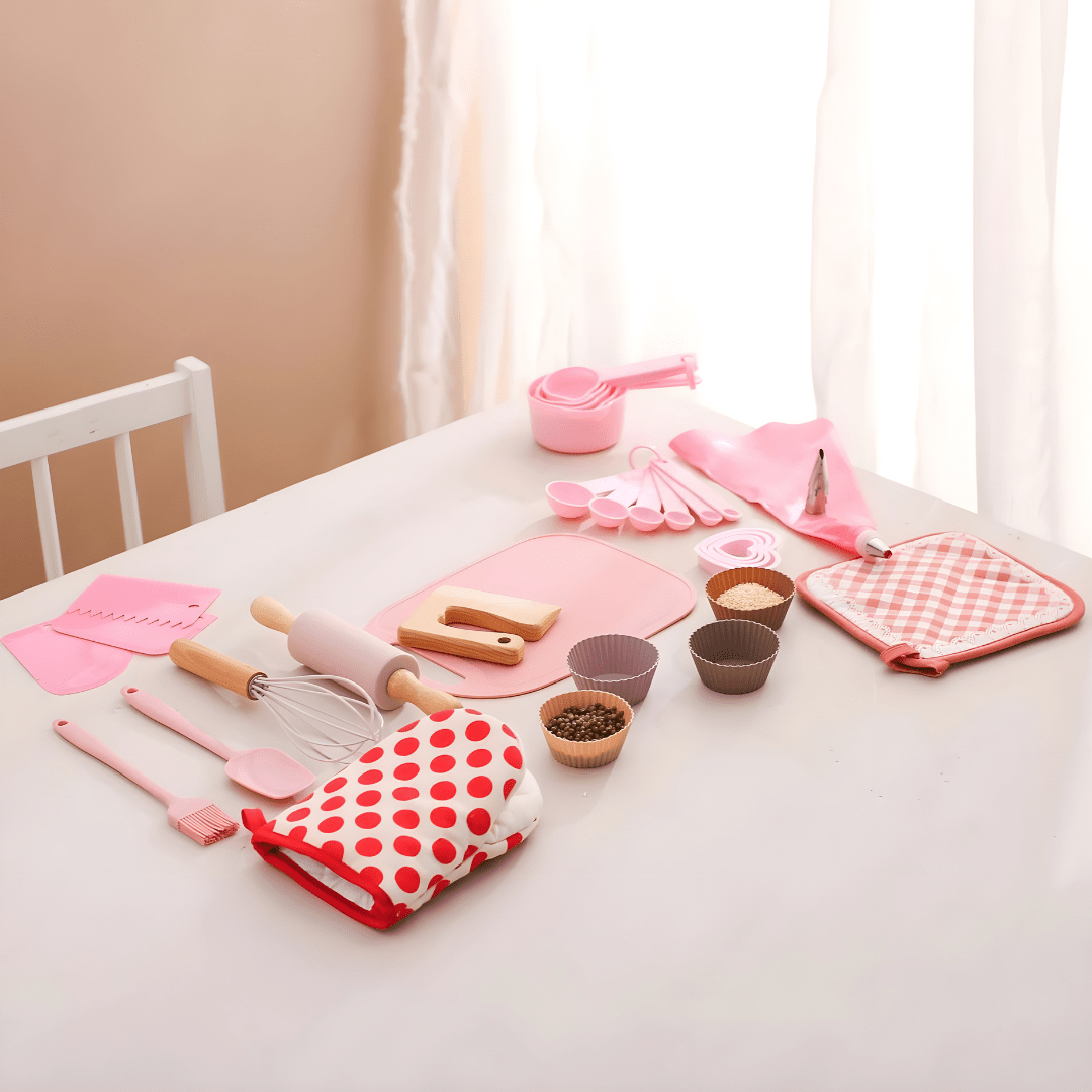 Kids Wooden & Silicone Cooking Set – 32-Piece BPA-Free Kitchen Tools (Ages 3+)