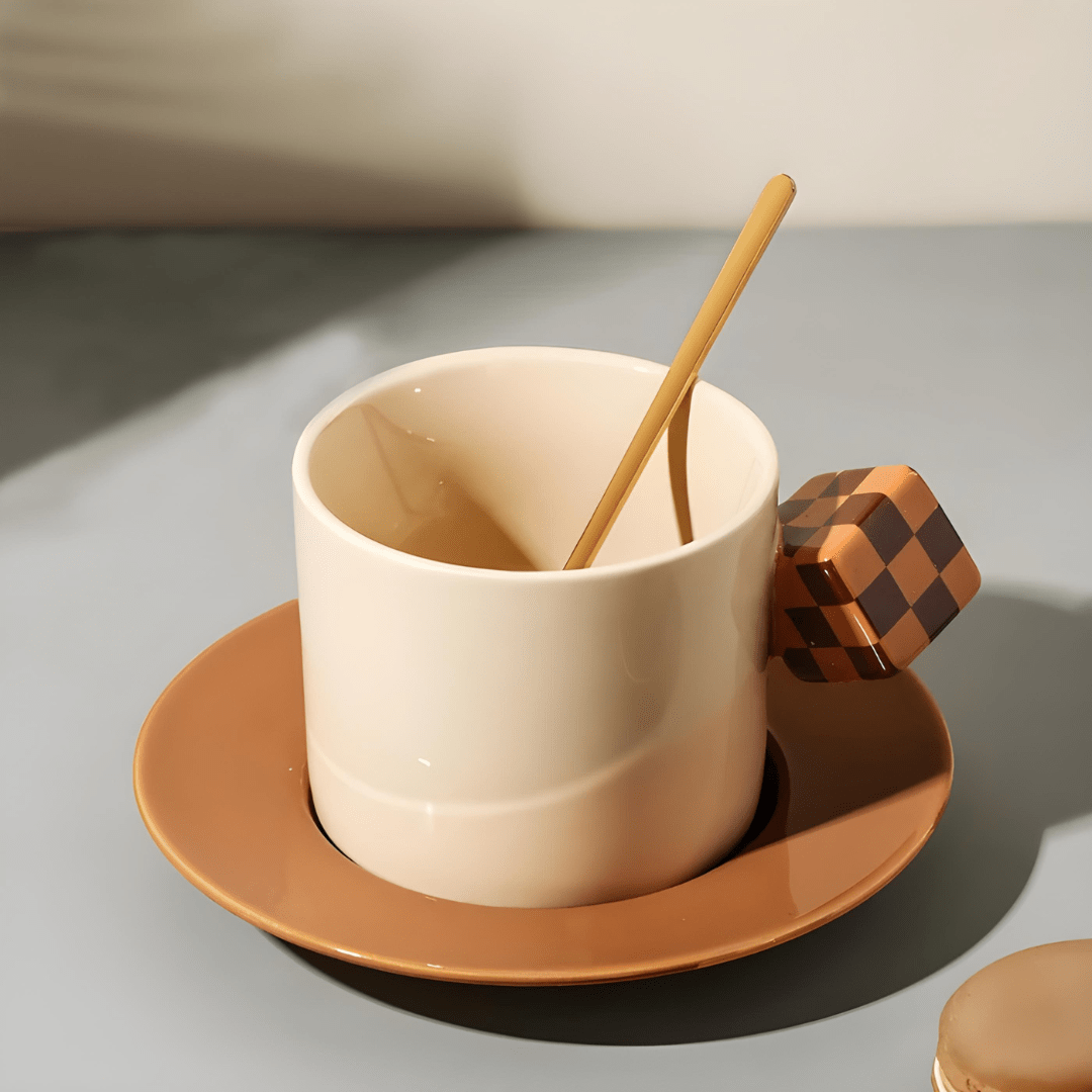 Mosaic Art Ceramic Coffee Cup Set – 250ml with Saucer & Spoon