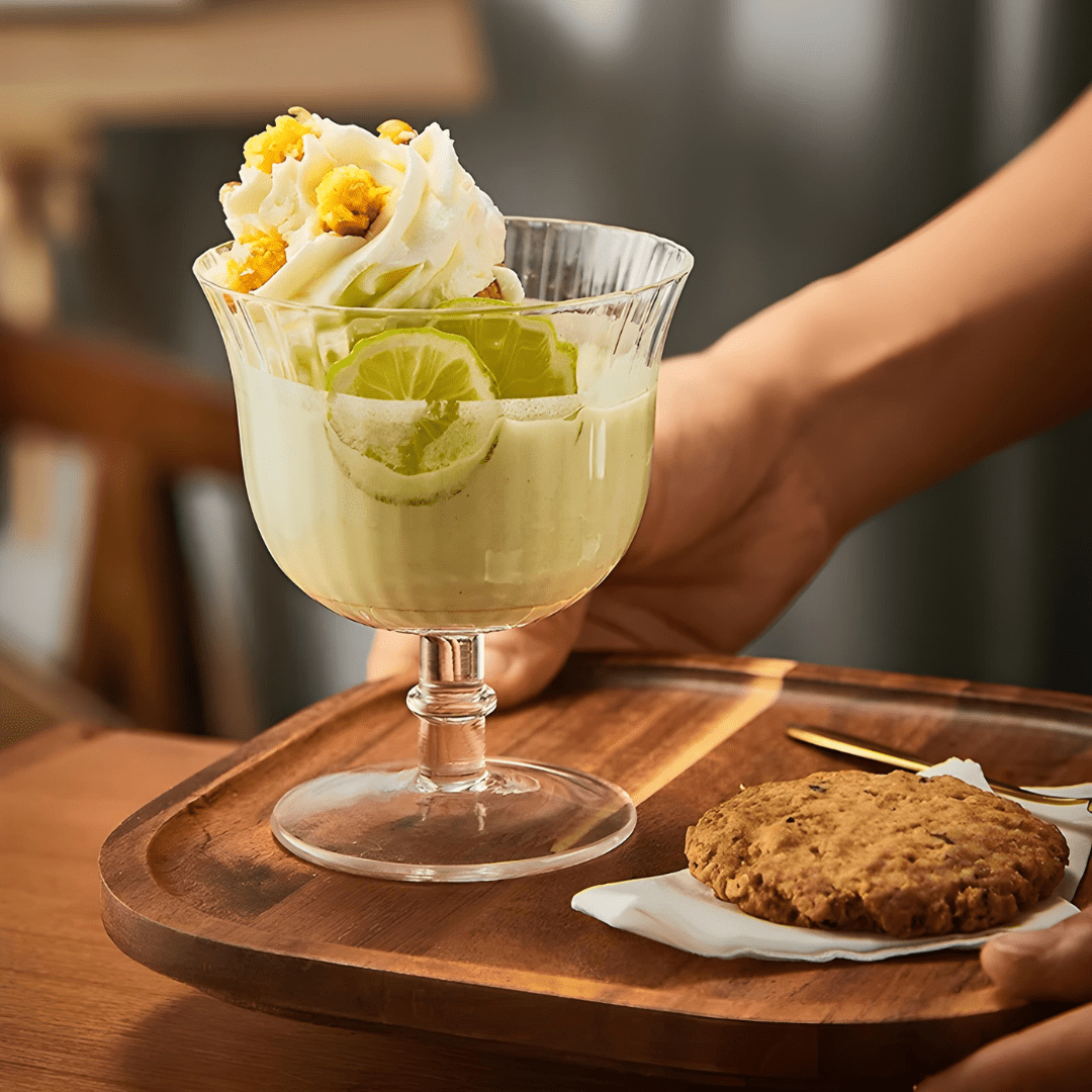 260ml Borosilicate Glass Dessert & Drink Cup – Elegant Ribbed Design