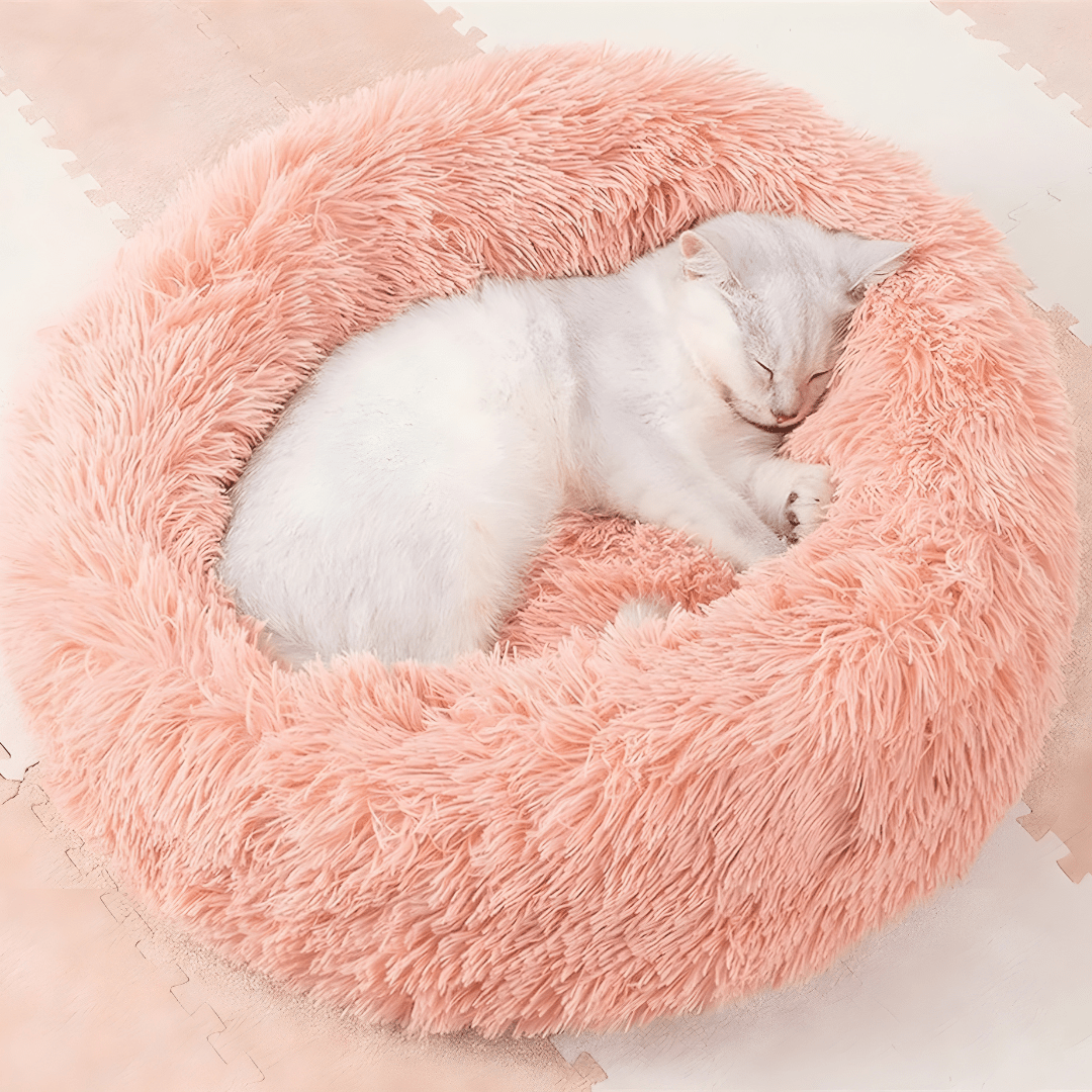 Faux Fur Donut Bed For Cats & Small Dogs – 80Cm , Washable, Anti-Slip Base