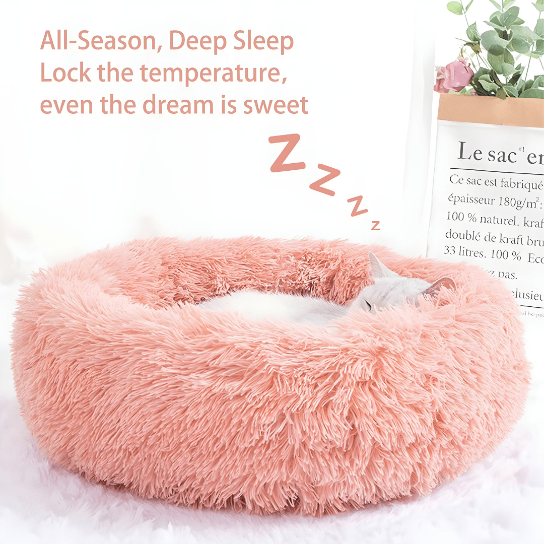Faux Fur Donut Bed For Cats & Small Dogs – 80Cm , Washable, Anti-Slip Base