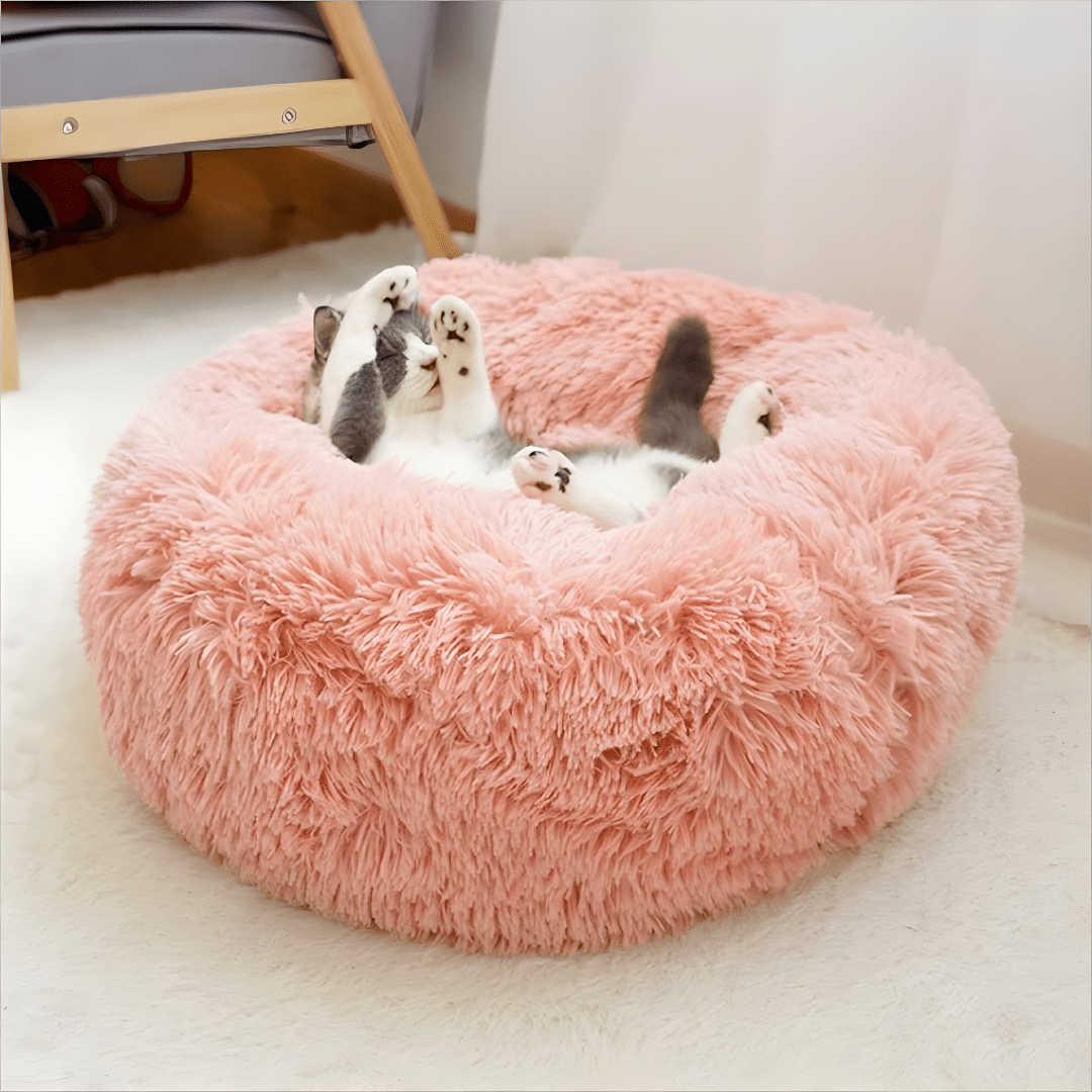 Faux Fur Donut Bed For Cats & Small Dogs – 80Cm , Washable, Anti-Slip Base