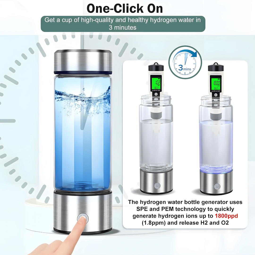 750ml Portable Glass Hydrogen-Rich Water Generator – SPE & PEM Technology
