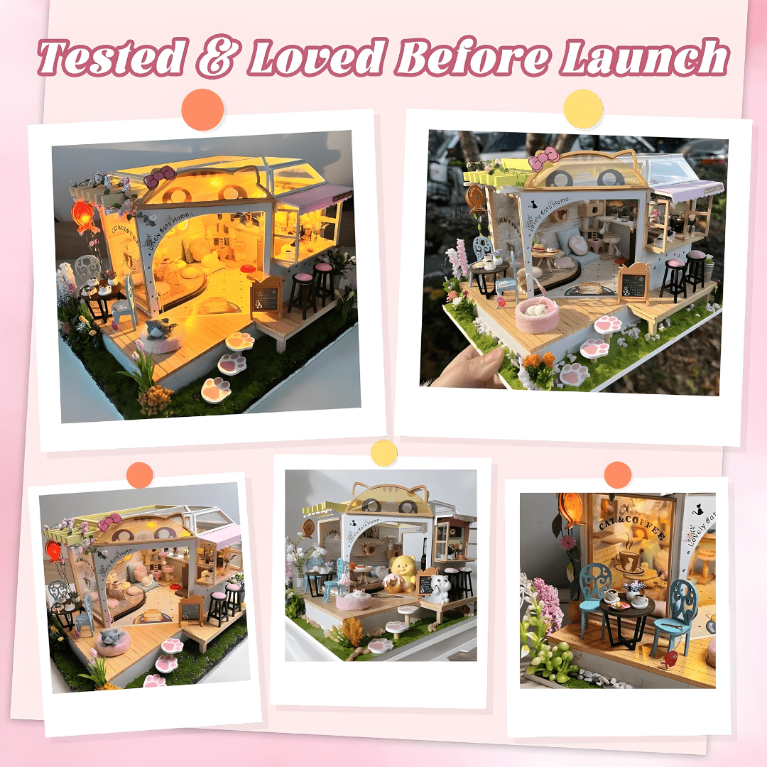 DIY Miniature Cat Café Garden – LED, Music & Dust Cover