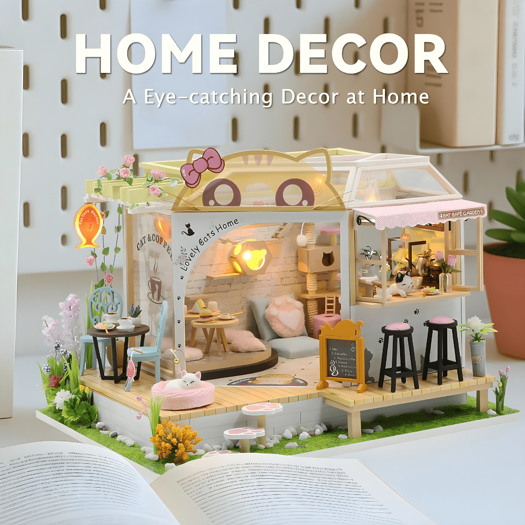 DIY Miniature Cat Café Garden – LED, Music & Dust Cover