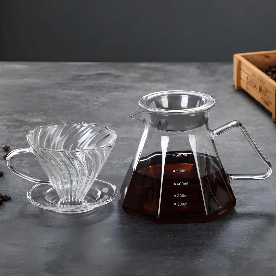 Glass Pour Over Coffee Maker Set – 600ml Borosilicate Server & Filter