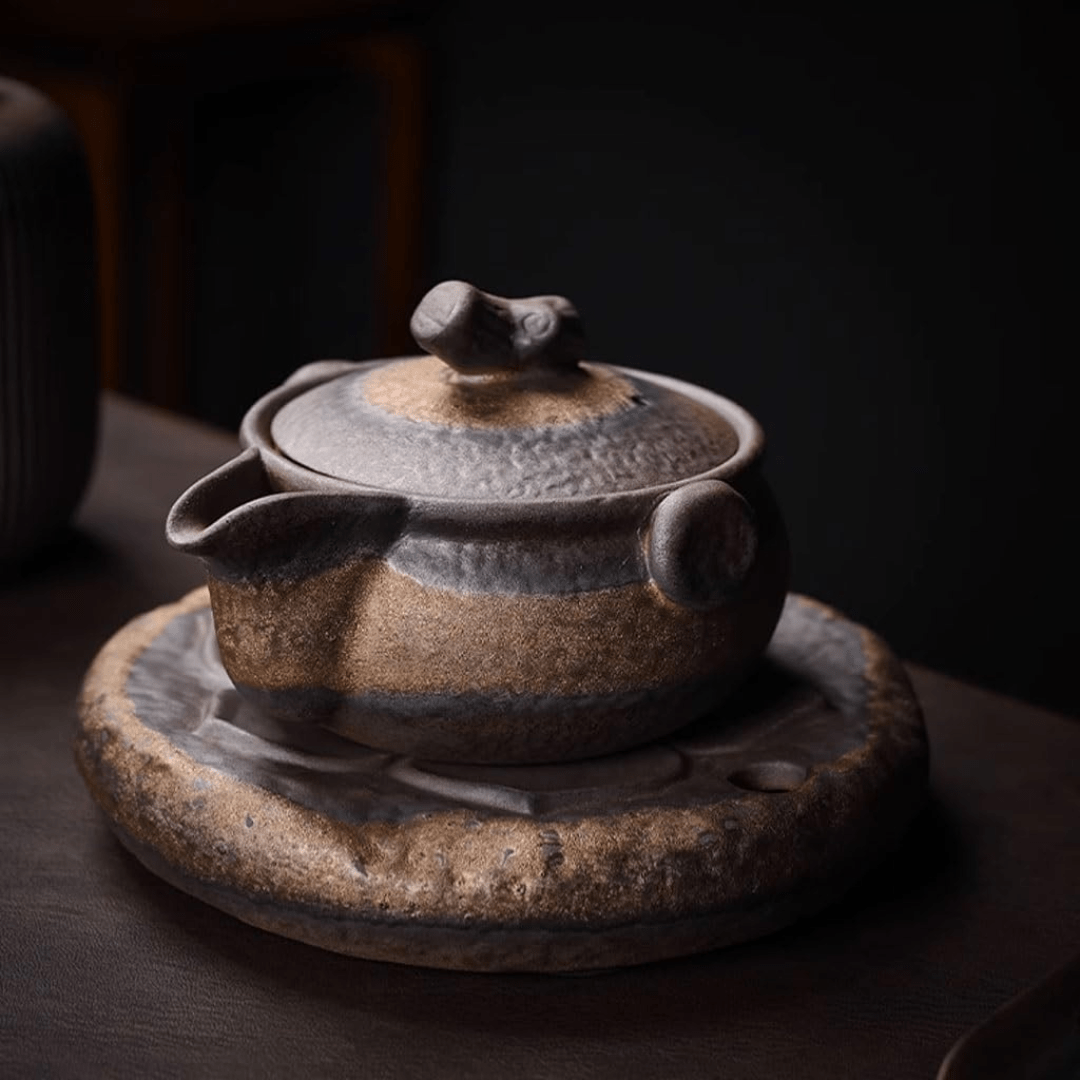 Retro 270ml Teapot Set with Cups & Water Reservoir Base