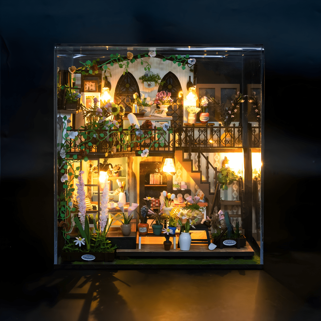 Darcy Flower House DIY Miniature with LED Lights, Music & Plexiglass Cover – 22×17×24cm