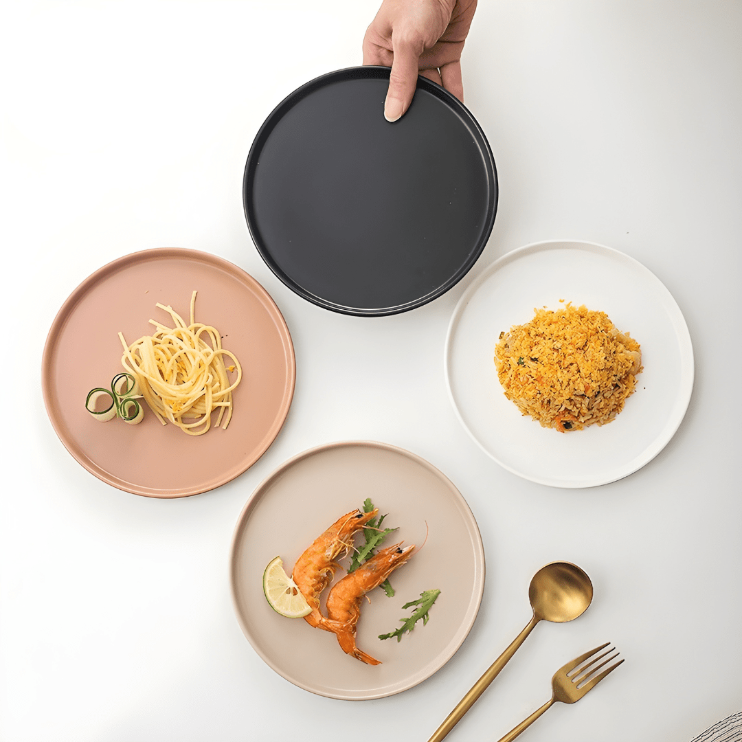 Matte Finish Elegant Dinner Plate – Minimalist Style in White & Red-Brown