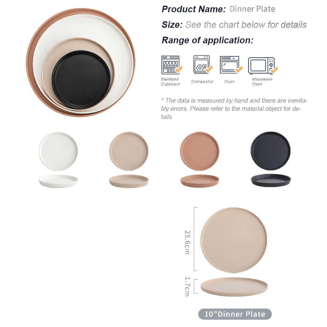 Matte Finish Elegant Dinner Plate – Minimalist Style in White & Red-Brown