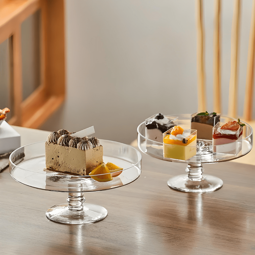 European Style Premium Glass Cake Stand – 2 Sizes, Elegant Gift Packaging