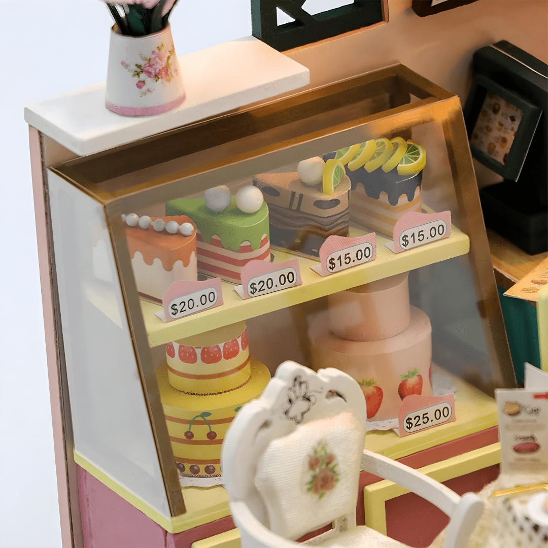 Sweet Cake Station DIY Miniature Kit with LED & Dust Cover – 15.8×10×10 cm