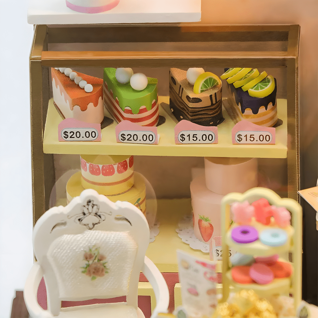 Sweet Cake Station DIY Miniature Kit with LED & Dust Cover – 15.8×10×10 cm