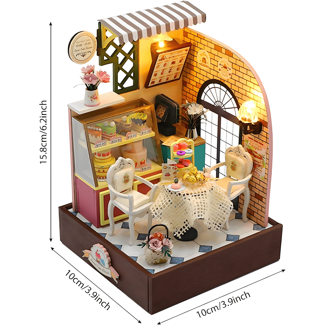Sweet Cake Station DIY Miniature Kit with LED & Dust Cover – 15.8×10×10 cm