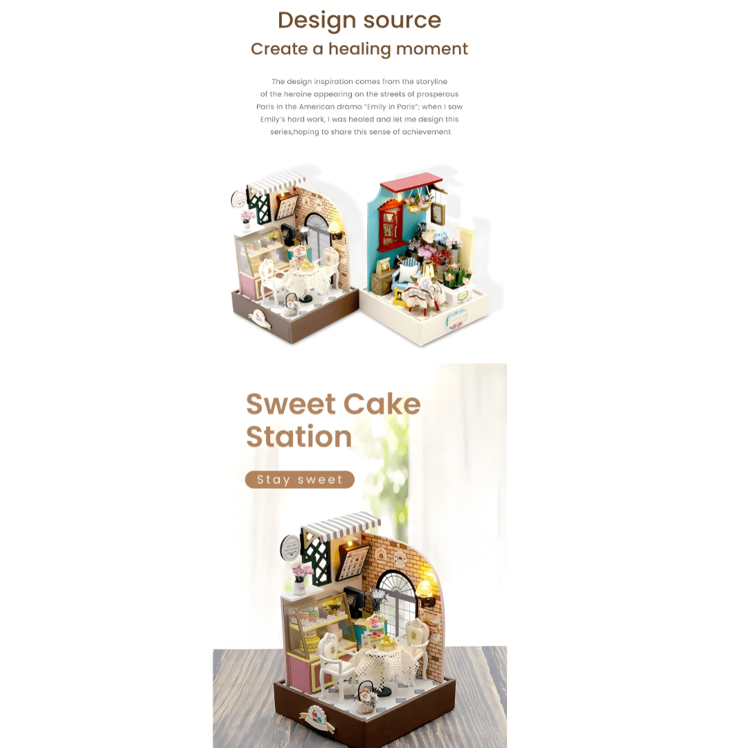 Sweet Cake Station DIY Miniature Kit with LED & Dust Cover – 15.8×10×10 cm