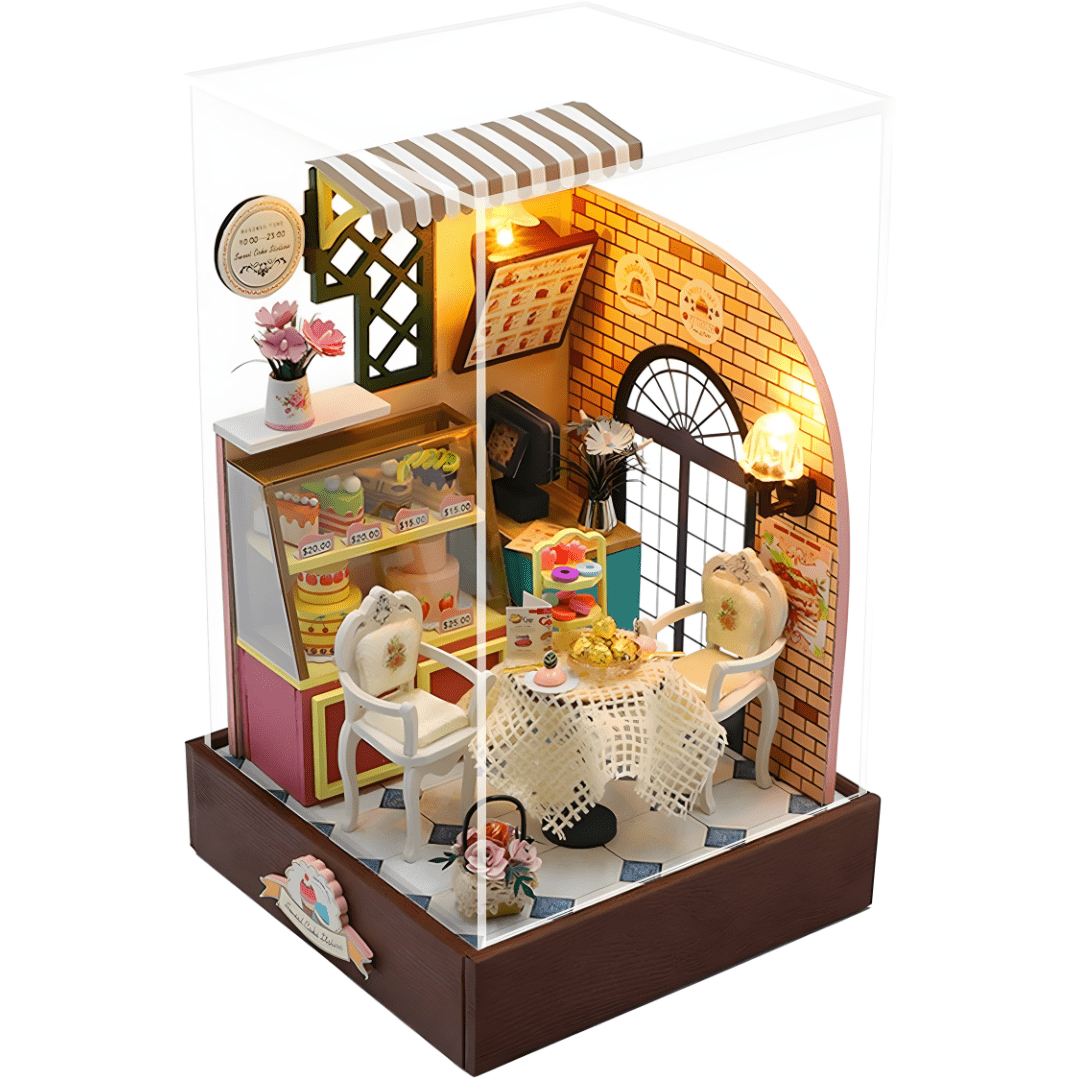 Sweet Cake Station DIY Miniature Kit with LED & Dust Cover – 15.8×10×10 cm