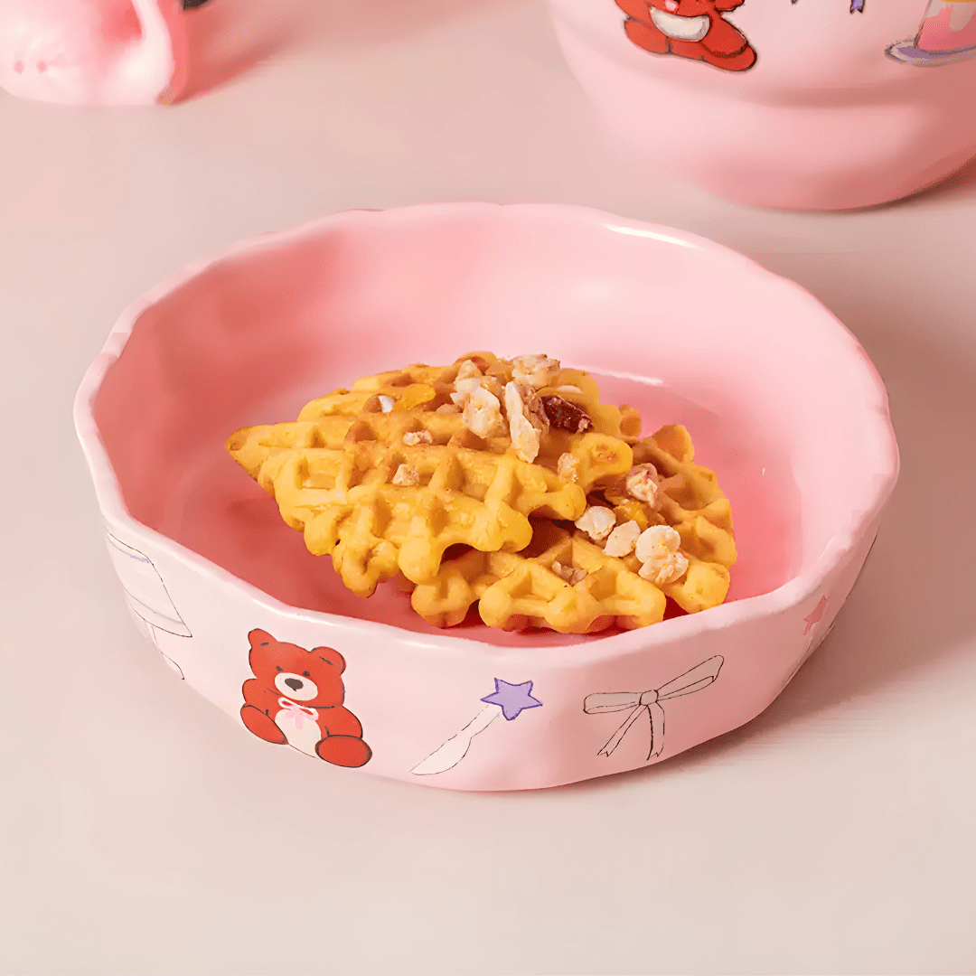 Handmade 500ml Ceramic Bowl – Premium Quality with Cute Illustrations