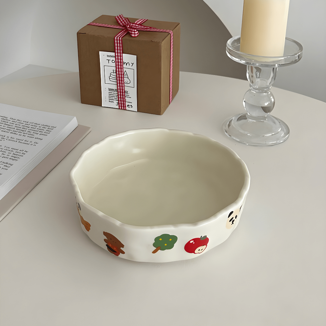 Handmade 500ml Ceramic Bowl – Premium Quality with Cute Illustrations
