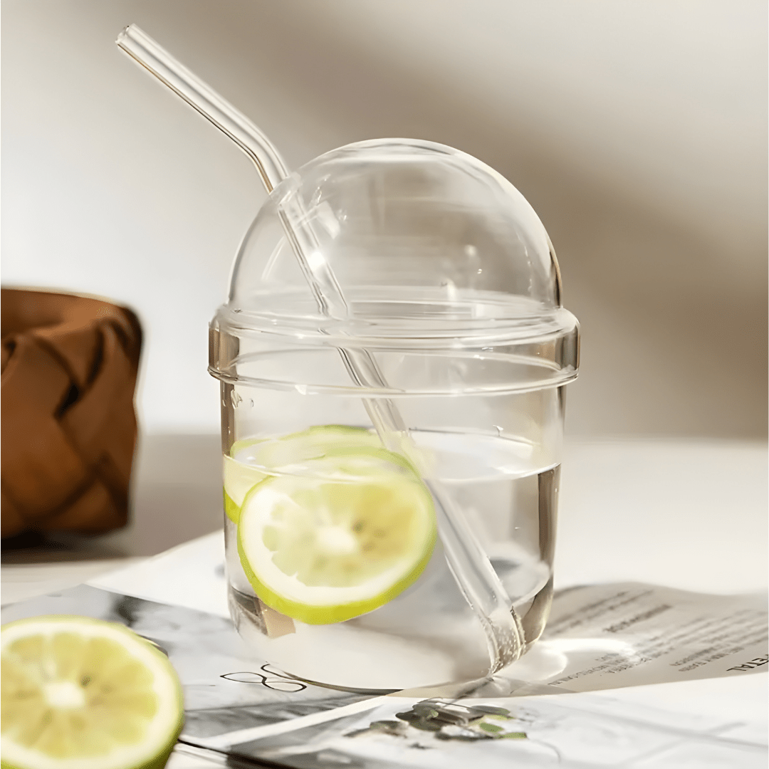 450ml Chill Glass Tumbler – With Straw & Lid