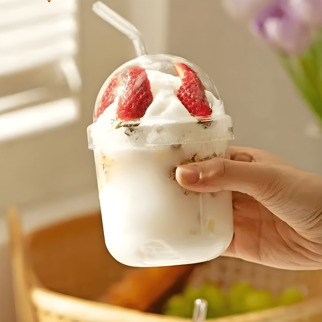 450ml Chill Glass Tumbler – With Straw & Lid