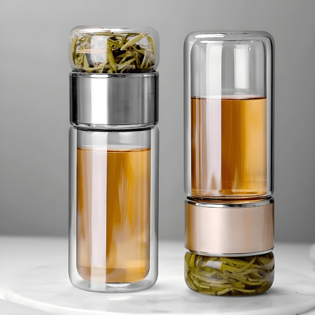 Double Wall Glass Tea & Water Separation Bottle (420ml)