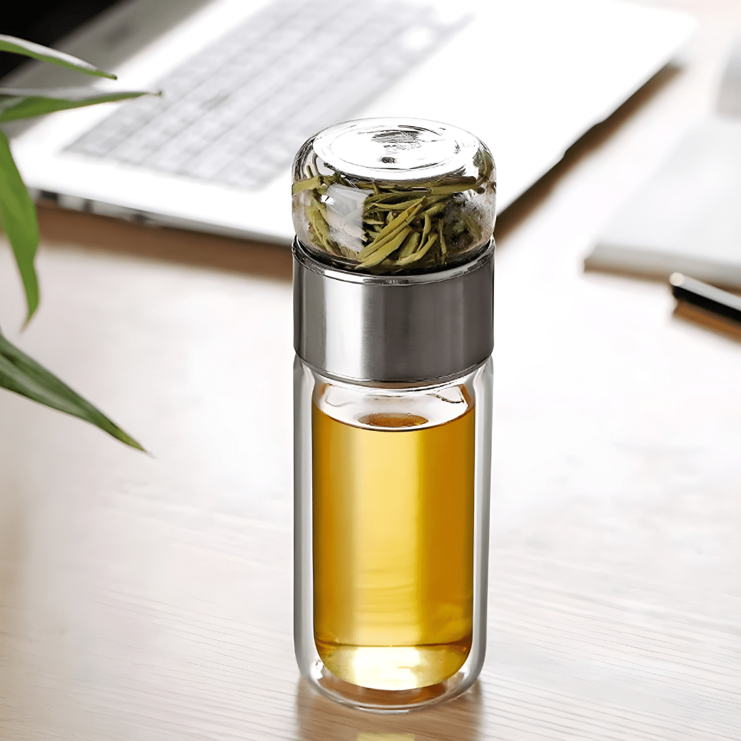 Double Wall Glass Tea & Water Separation Bottle (420ml)