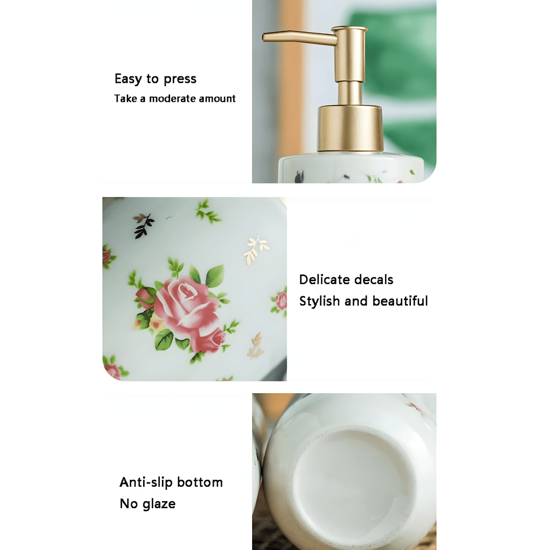 Retro White Hand Soap Dispenser with Golden Floral Pump – 320ml