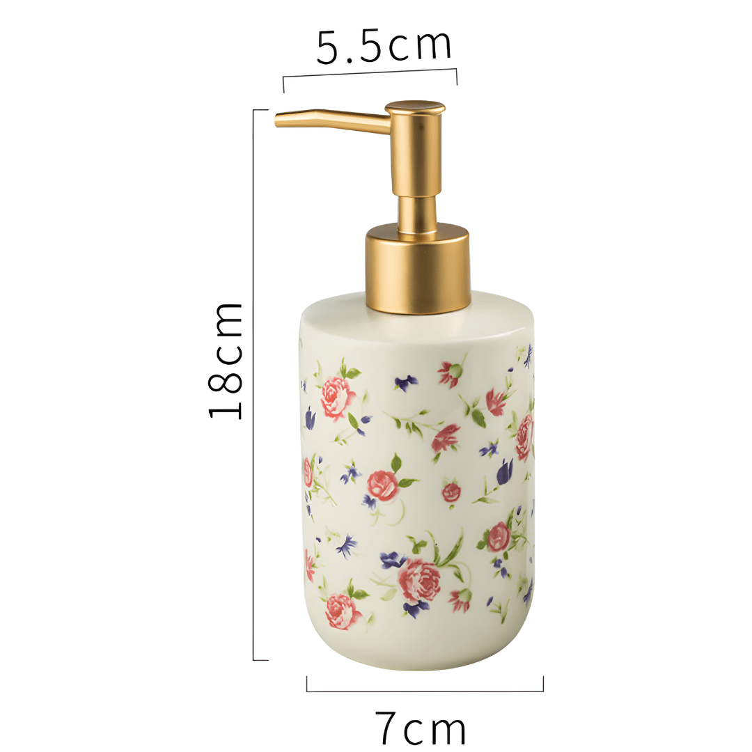 Retro White Hand Soap Dispenser with Golden Floral Pump – 320ml