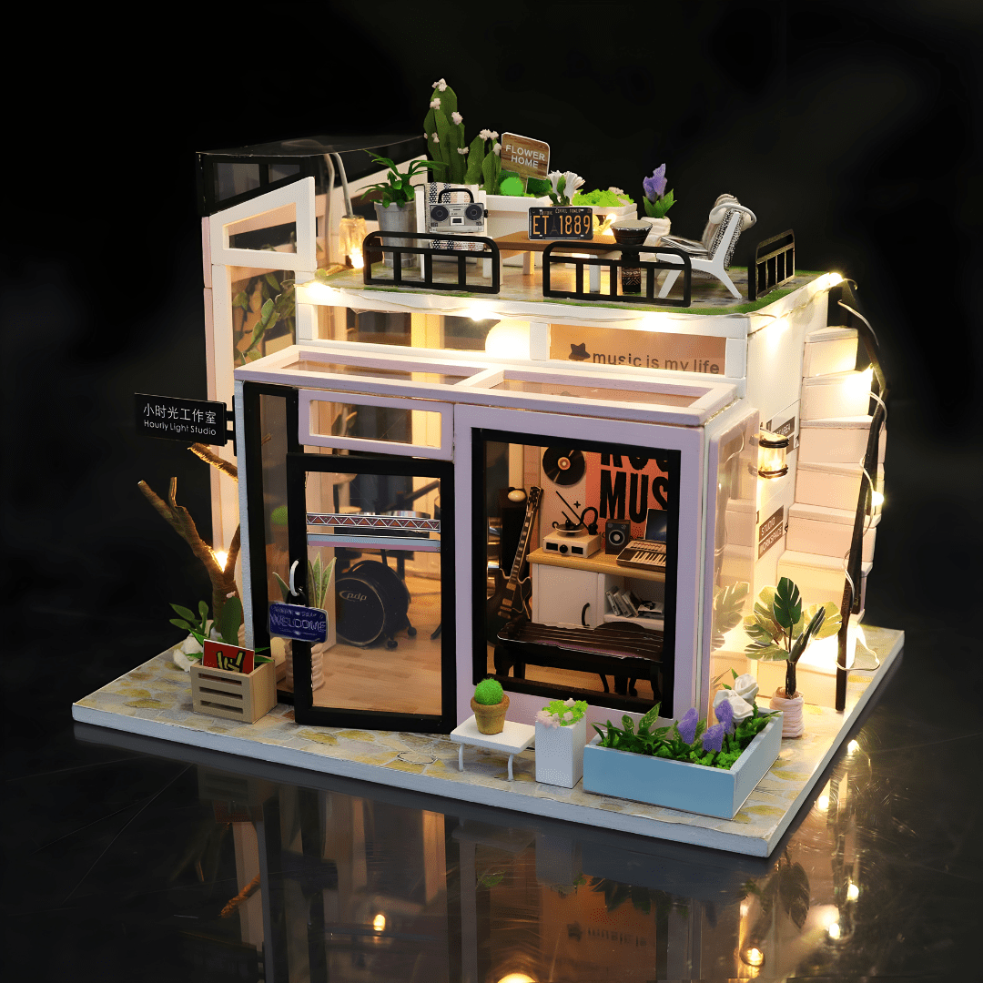 DIY Houguang Studio Miniature Kit with LED, Music Box & Cover