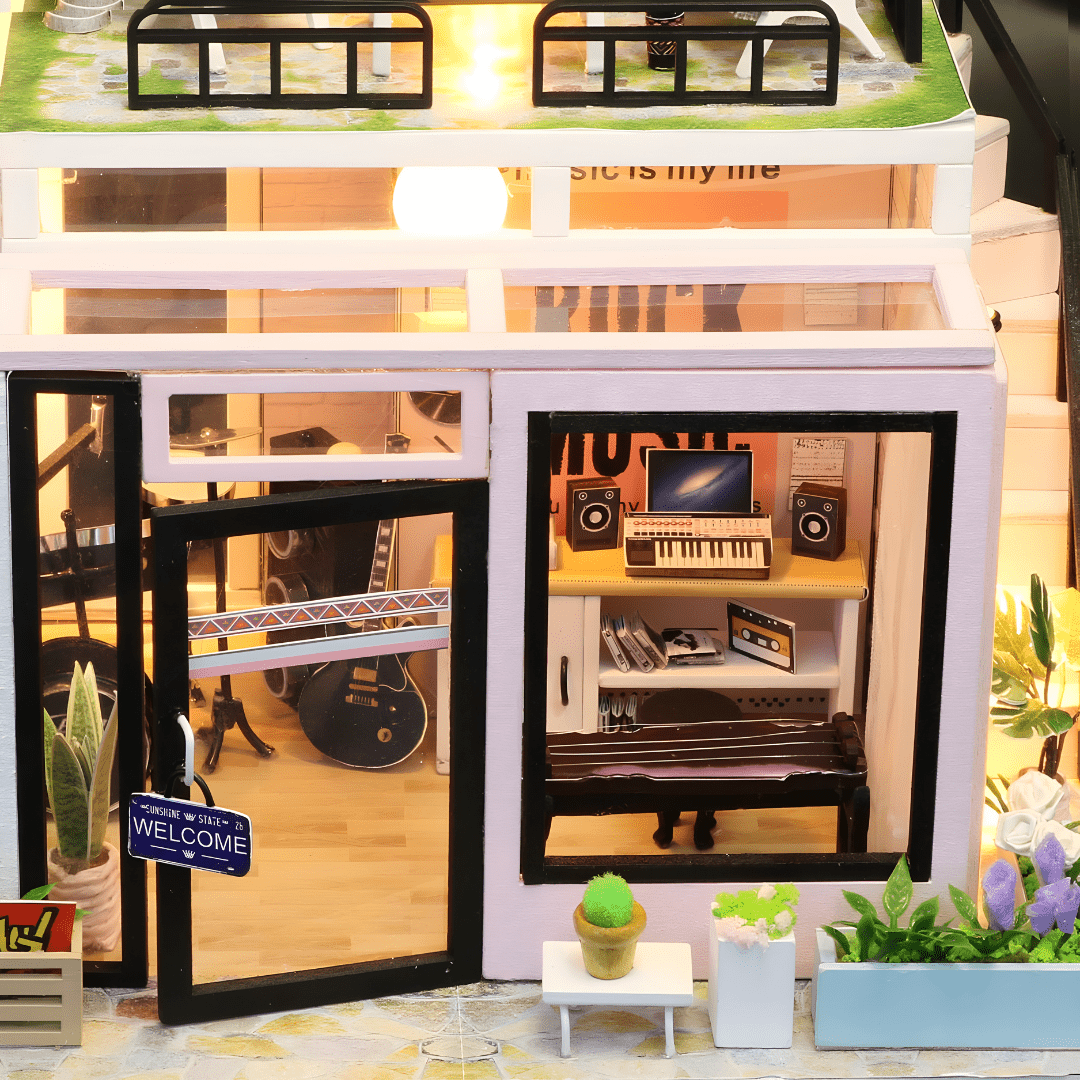 DIY Houguang Studio Miniature Kit with LED, Music Box & Cover