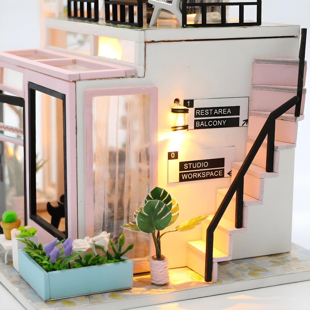 DIY Houguang Studio Miniature Kit with LED, Music Box & Cover