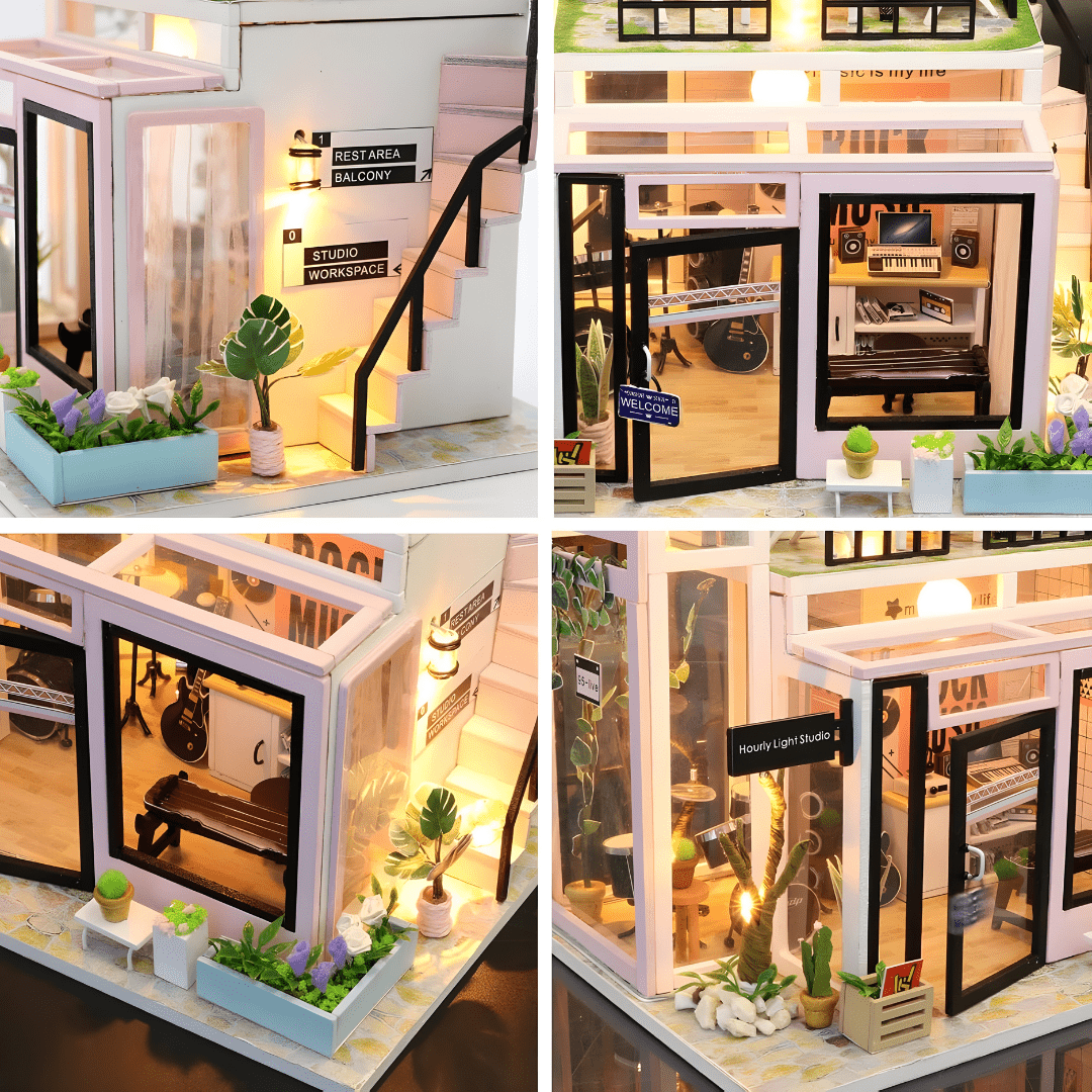 DIY Houguang Studio Miniature Kit with LED, Music Box & Cover