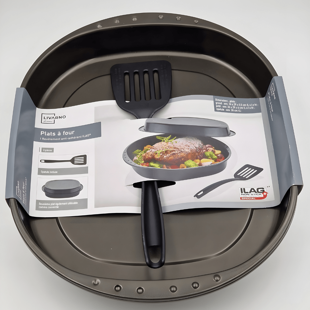 LIVARNO Home Oven Dish Set – 2 Non-Stick Roasting Tins with Spatula