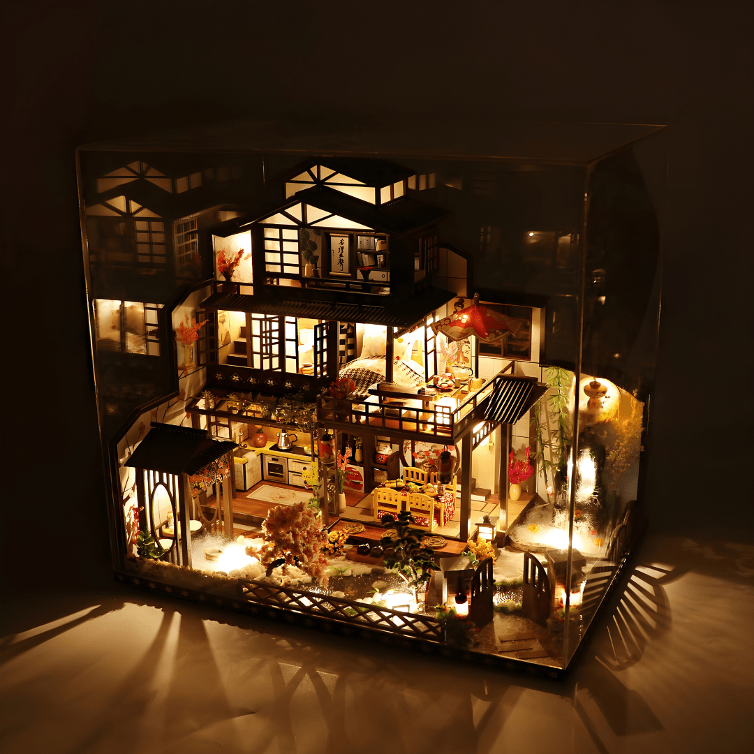 DIY Miniature Dollhouse Kit – Premium Large Design with Light, Music Box & Dust Cover