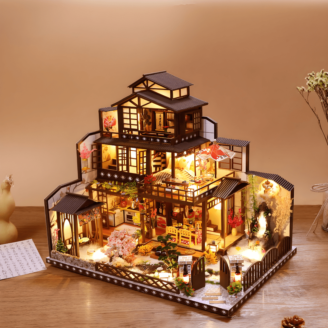 DIY Miniature Dollhouse Kit – Premium Large Design with Light, Music Box & Dust Cover