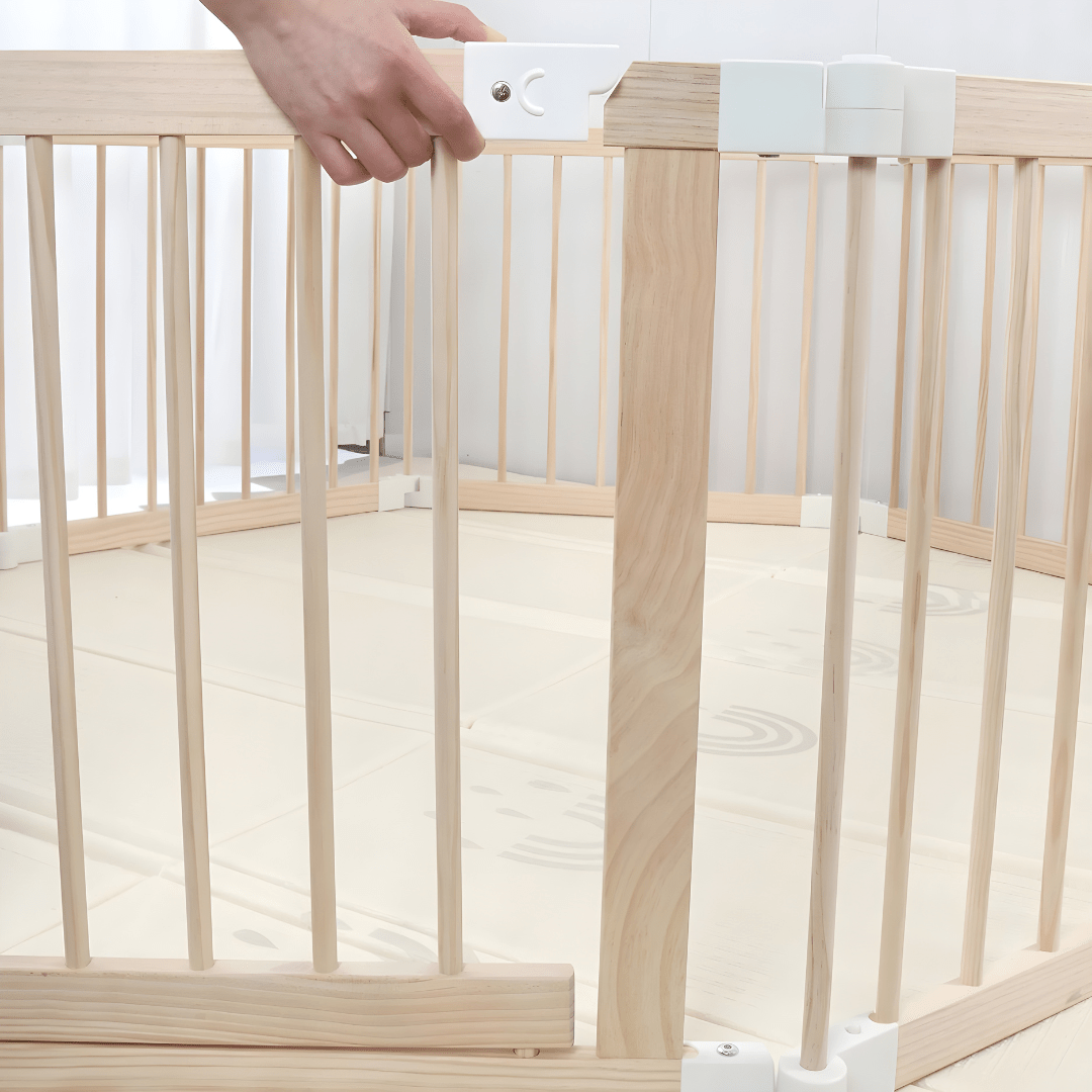 New Zealand Pine Wood Toddler Playpen with Foldable XPE Mat – 200×180×61 cm