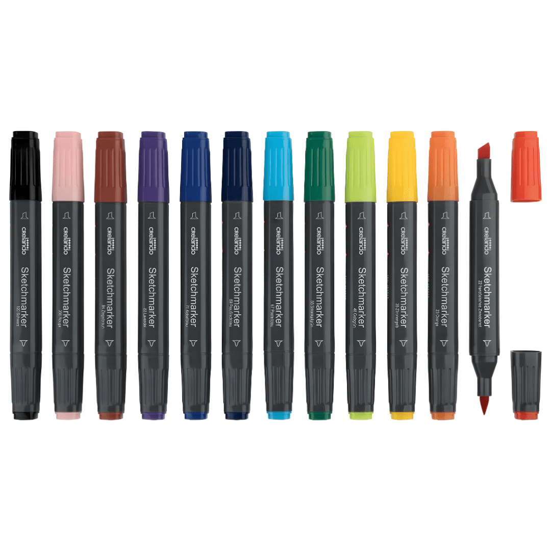 Crelando Premium Sketch Markers 12 pcs – Dual Tip Art Set