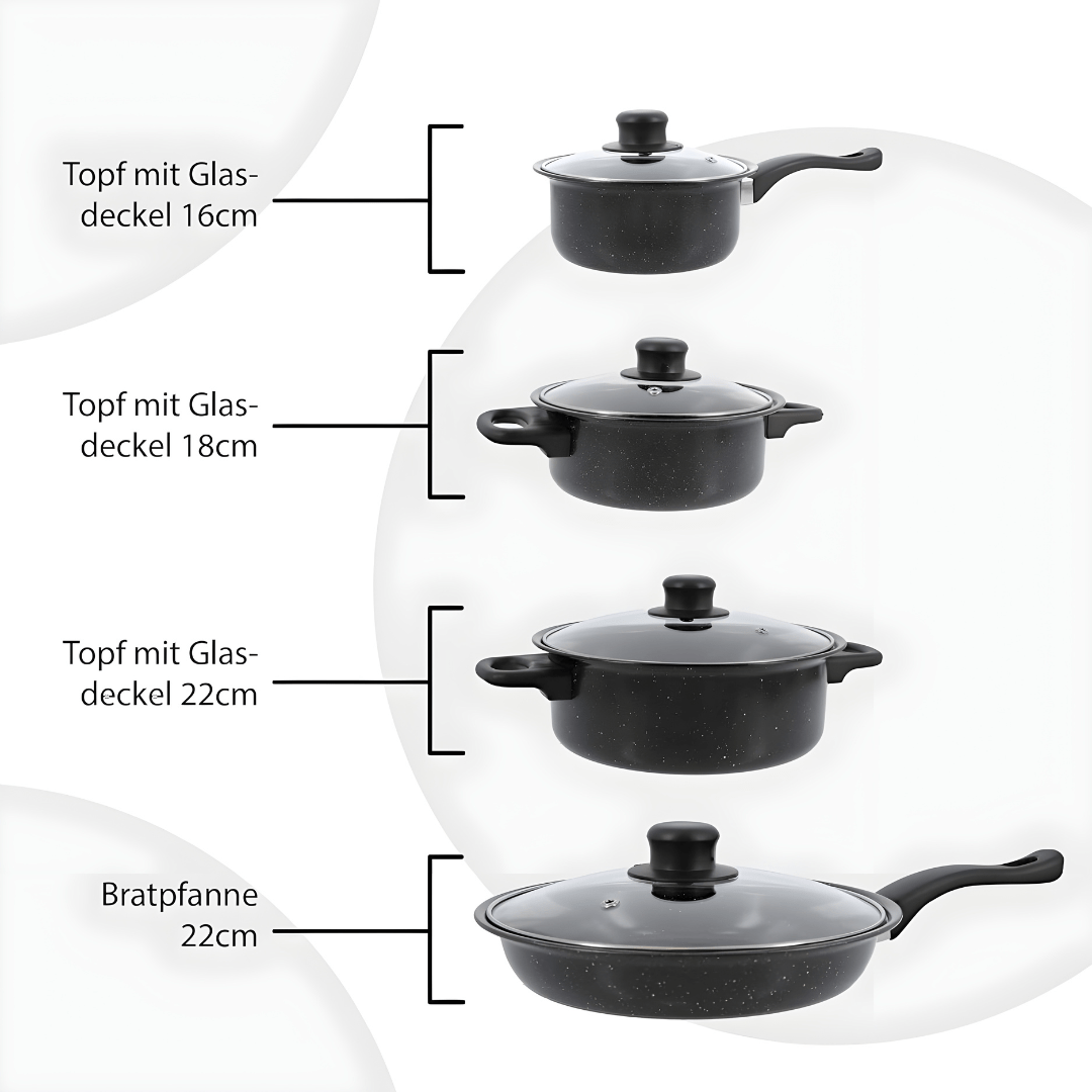 German Line 13-Piece Non-Stick Cookware Set with Glass Lids & Utensils