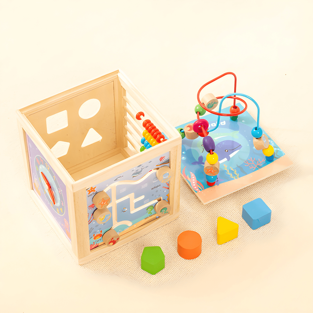 Wooden 5-in-1 Educational Activity Cube – Multi-Function Learning Toy (36+ Months)