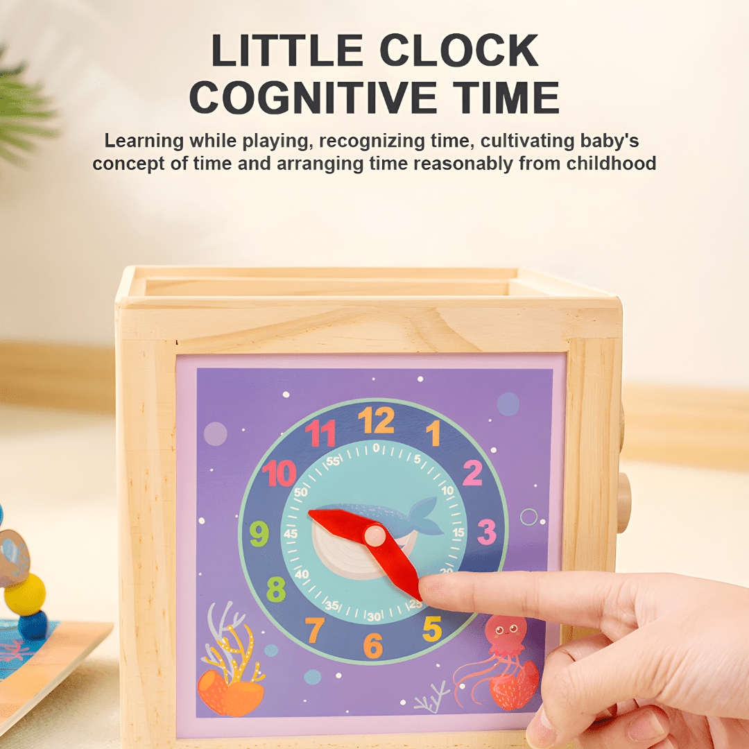 Wooden 5-in-1 Educational Activity Cube – Multi-Function Learning Toy (36+ Months)