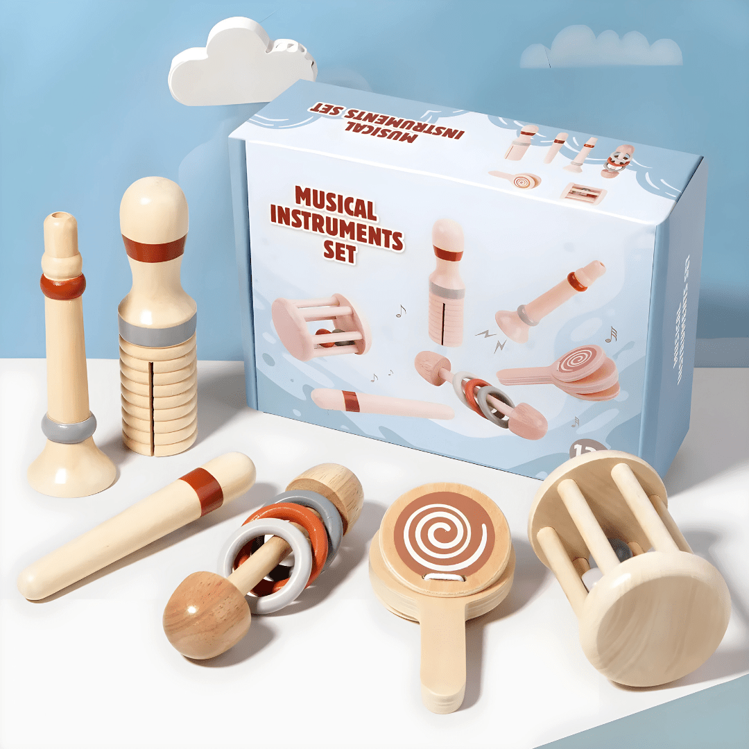 Toddler Wooden Music Toy Set (6pcs) – Safe Solid Wood, 12M+