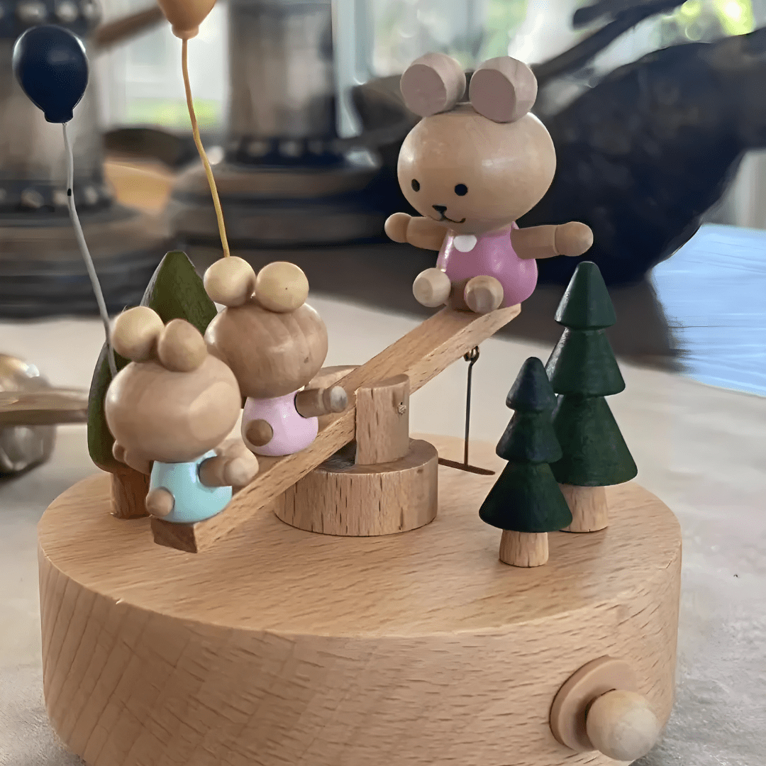 Eco Wooden Bunny Family Seesaw Music Box