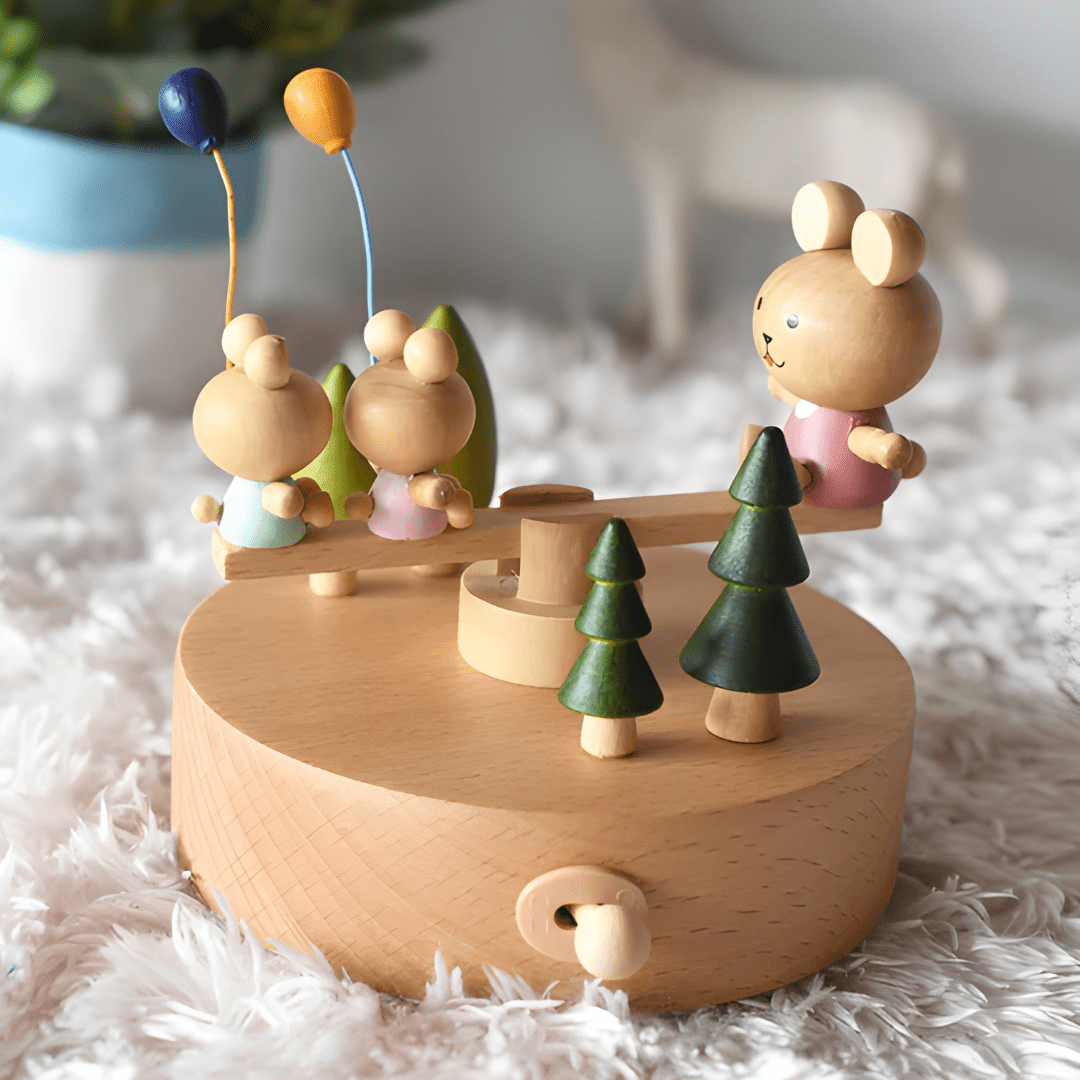 Eco Wooden Bunny Family Seesaw Music Box