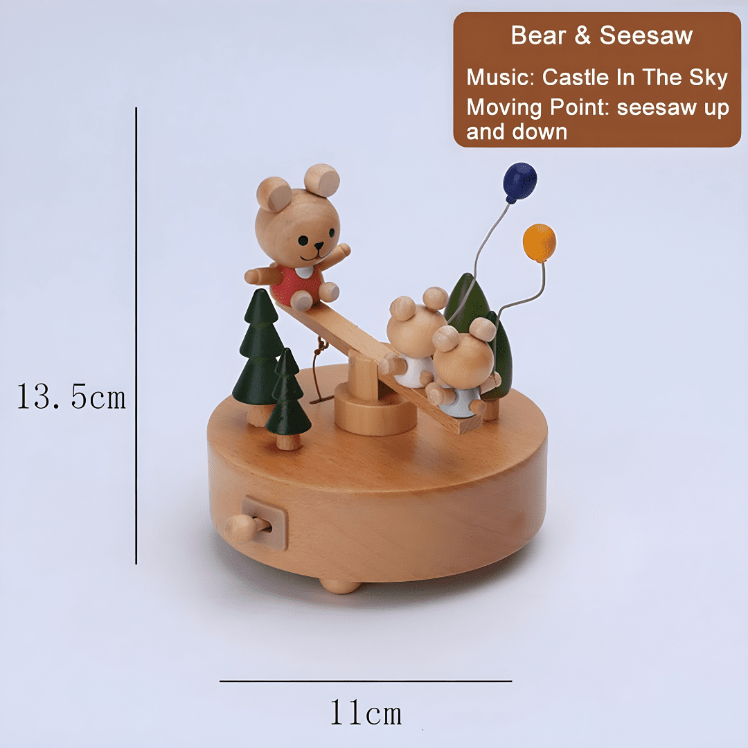 Eco Wooden Bunny Family Seesaw Music Box