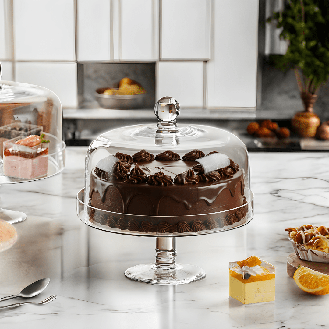 Premium Hand-Blown Glass Cake Stand – Lead-Free Crystal Clear Display