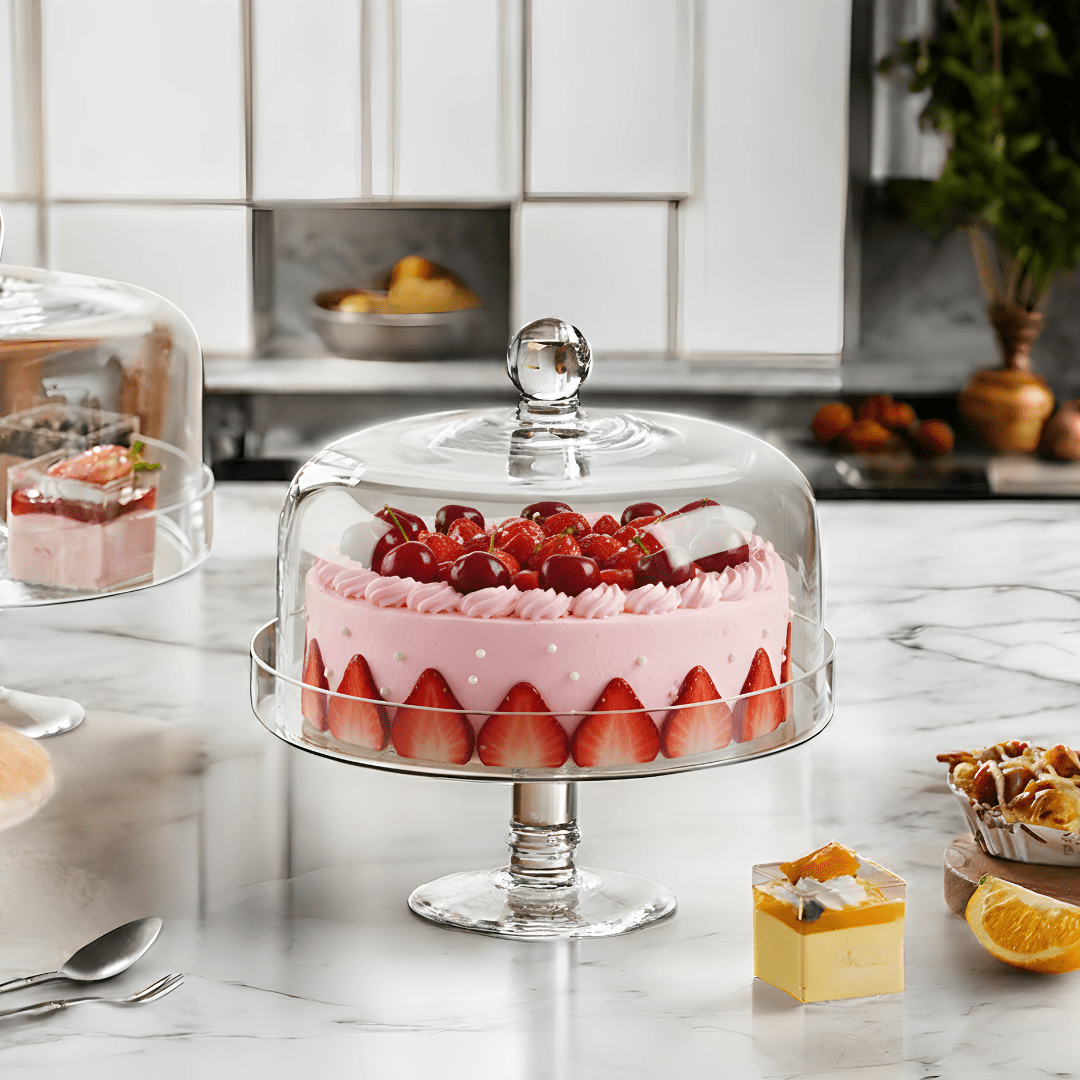 Premium Hand-Blown Glass Cake Stand – Lead-Free Crystal Clear Display