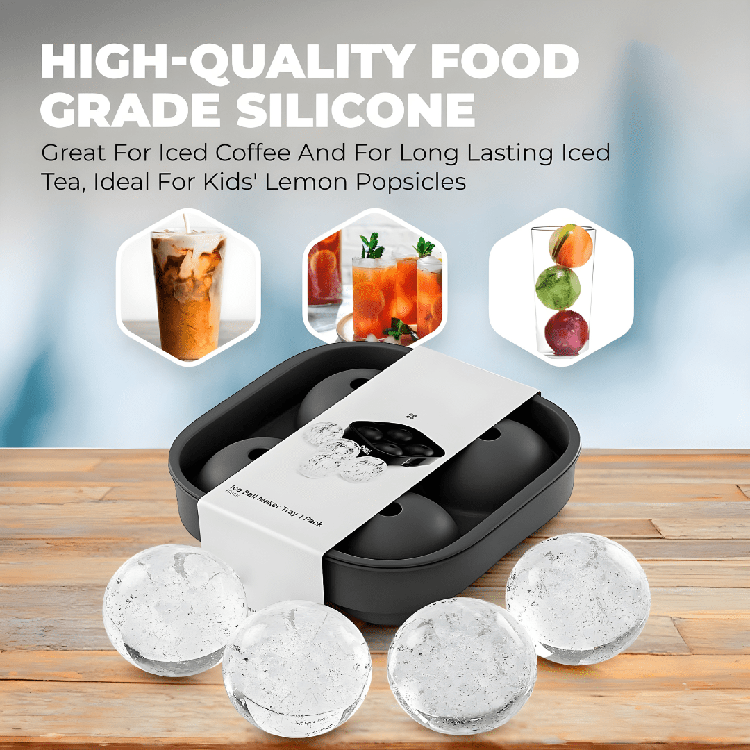Premium Silicone Sphere Ice Ball Maker | Large 4-Cavity Mold