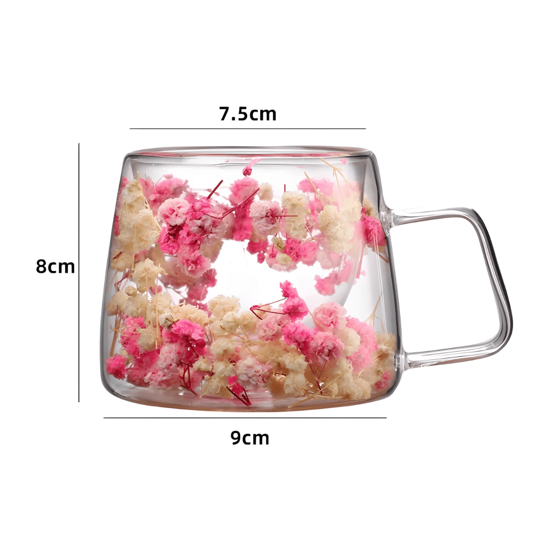 200ml Double Wall Glass Mug with Dried Flowers – Heat-Resistant