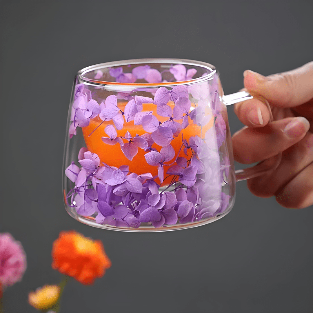 200ml Double Wall Glass Mug with Dried Flowers – Heat-Resistant